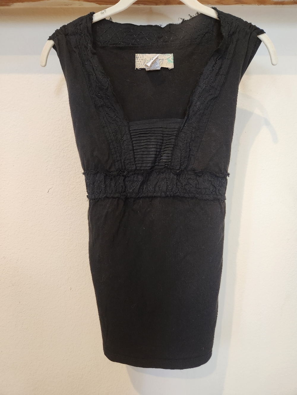 Billabong Black V-Neck Distressed Tunic With Ties Top